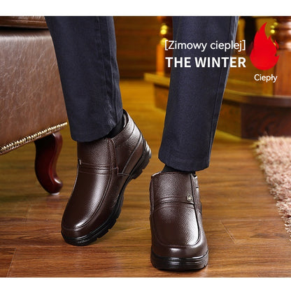 【Zimowa zniżka 50%】🔥🔥 Oryginalne skórzane buty męskie z bawełny, zapewniające ciepło zimą, wykonane z aksamitu i pogrubionej, wysokiej jakości skóry bydlęcej