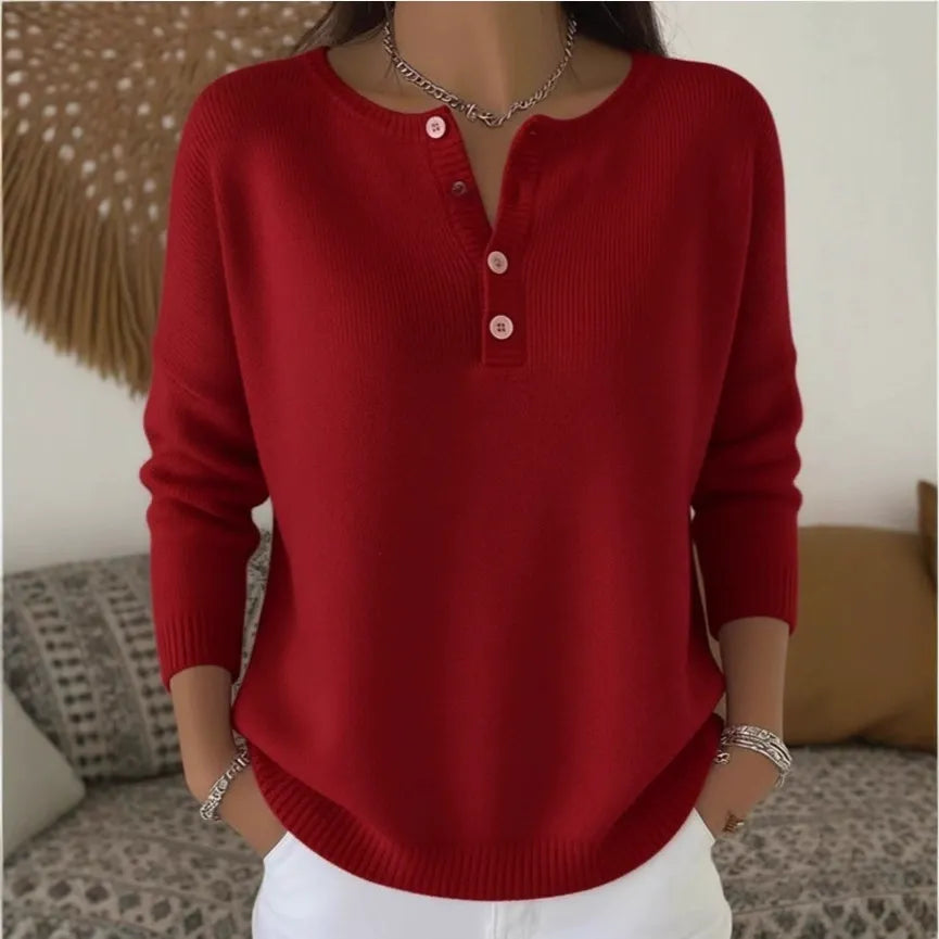 🌷💃【Nowość, gorąca sprzedaż】【S-3XL】Damski sweter w jednolitym kolorze z dekoltem w serek, luźny i swobodny styl