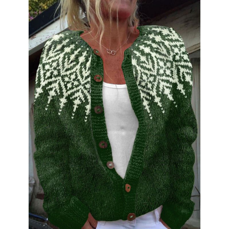 🔥🌷【50% zniżki✨】【S-5XL】Nowy zimowy damski sweter kardigan w stylu retro z eleganckim nadrukiem