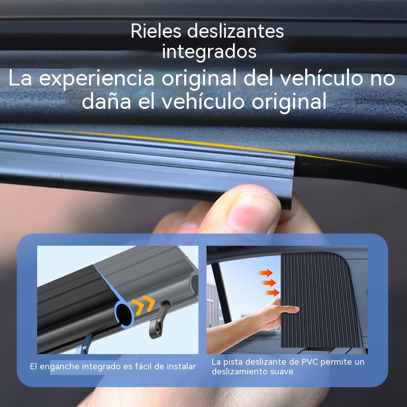 🚗【Juego de 4 piezas】 Cortina parasol con riel deslizante para ventana de coche y aislamiento térmico