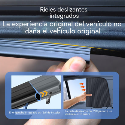 🚗【Juego de 4 piezas】 Cortina parasol con riel deslizante para ventana de coche y aislamiento térmico