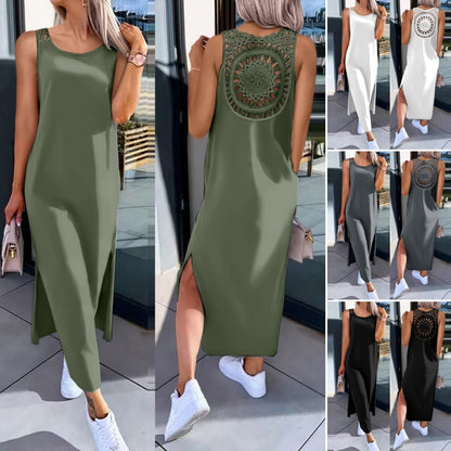 【S-XXL】 Letnia sukienka bez rękawów z rozcięciami po bokach-3685737