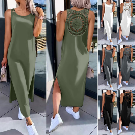 【S-XXL】 Letnia sukienka bez rękawów z rozcięciami po bokach-3685737