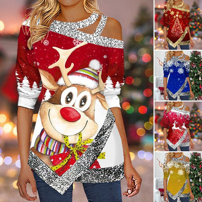 🎄🌸🎄【Promocja】🔥Nowy świąteczny top z długim rękawem i łączonym dekoltem na 2025 rok