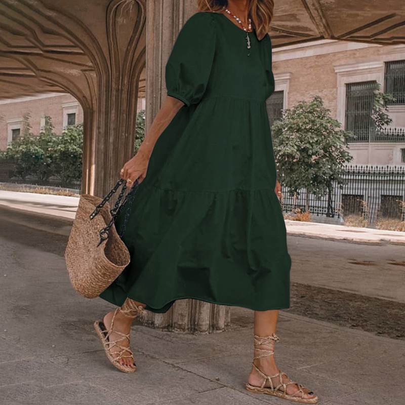 Nowość【S-5XL】Damska sukienka letnia w stylu boho z naturalnej bawełny i lnu, sukienka retro z okrągłym dekoltem