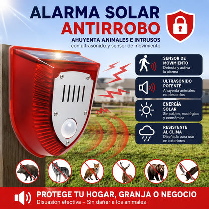 🔥🚨Alarma solar, luz de alarma antirrobo con sensor de cuerpo humano, repelente de animales ultrasónico