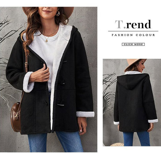 🔥⛄【Ограничена 50% отстъпка】✨【S-5XL】Ново модно топло дамско яке с качулка и подплата от велур и полар