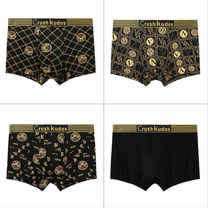 🔥【Пакет от 4 броя】💥【40-140 кг】Мъжко дишащо бельо от ледена коприна, безшевно✅Удобно✅Плюсен размер✅Стилен принт