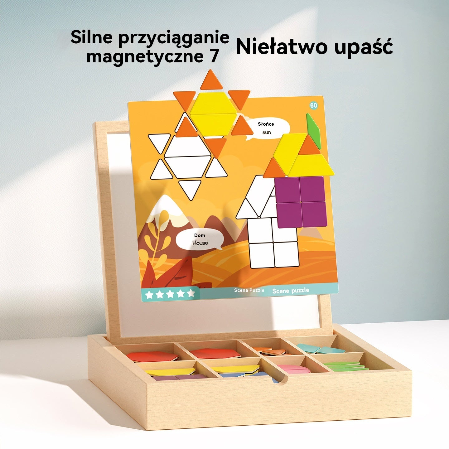 👶🌈🧩【225 elementów】🔥Magnetyczna drewniana układanka tangram, trening mózgu i zabawka edukacyjna dla dzieci, stymuluje myślenie