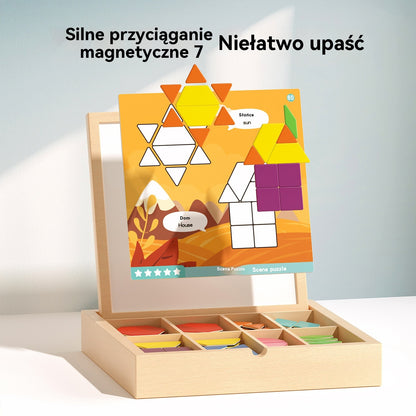 👶🌈🧩【225 elementów】🔥Magnetyczna drewniana układanka tangram, trening mózgu i zabawka edukacyjna dla dzieci, stymuluje myślenie