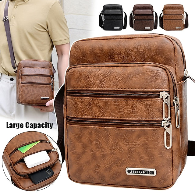 👍👍👜Wyprzedaż letnia -50% - Nowa męska torba na ramię ze skóry PU o dużej pojemności, lekka i wodoodporna