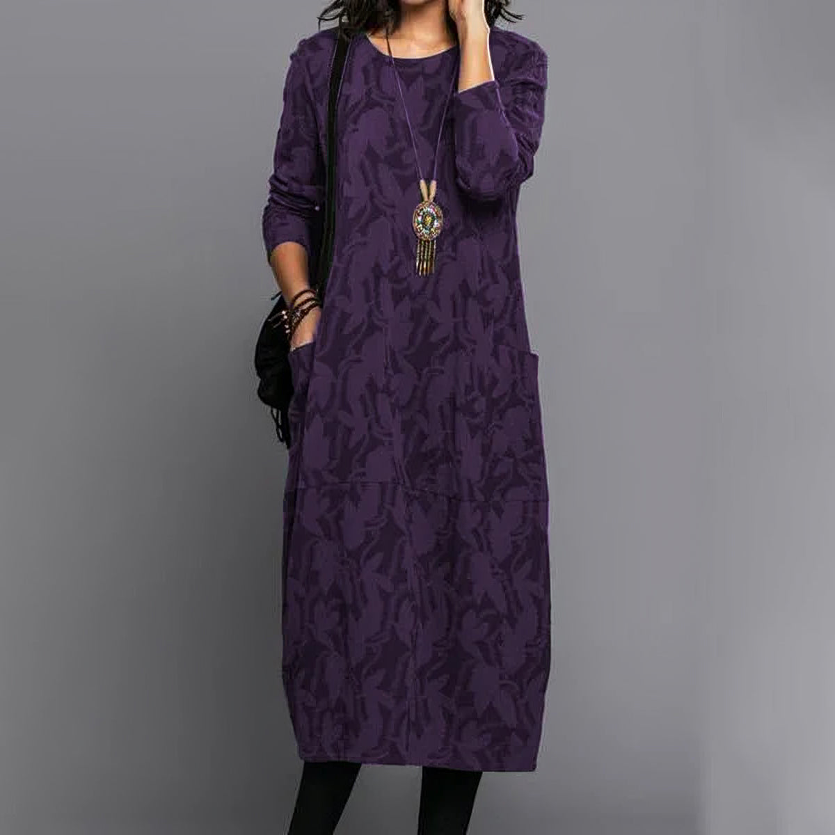 👗【6 barv S–3XL】Ženska ohlapna dolga obleka s potiskom · Udobna, elegantna in lahka · 50 % popust + hitra dostava