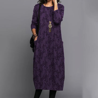 👗【6 barv S–3XL】Ženska ohlapna dolga obleka s potiskom · Udobna, elegantna in lahka · 50 % popust + hitra dostava