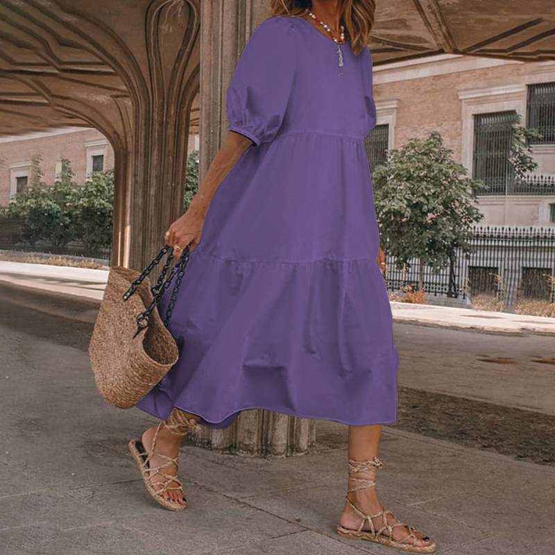 Nowość【S-5XL】Damska sukienka letnia w stylu boho z naturalnej bawełny i lnu, sukienka retro z okrągłym dekoltem