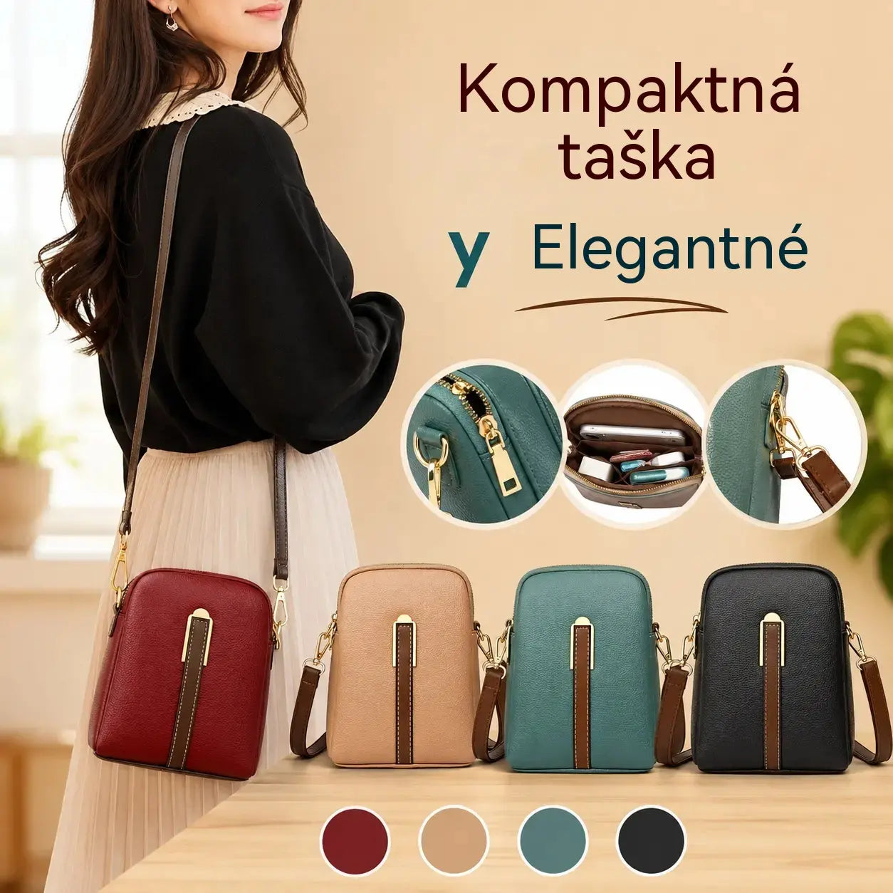 🔥✨【Zľava 50 %🔥】Štýlová a elegantná dámska malá crossbody kabelka z pravej kože