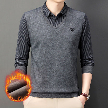 💥🔥【M-4XL】Есенно-зимна мъжка поло тениска с яка и дълъг ръкав Мъжка поло тениска от две части за средна възраст и възрастни