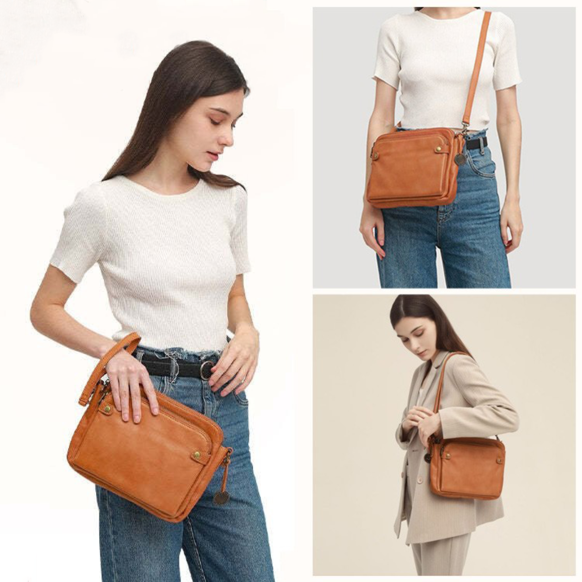 💝👜Bolso de hombro francés de piel de tres capas ✅️Pago contra entrega