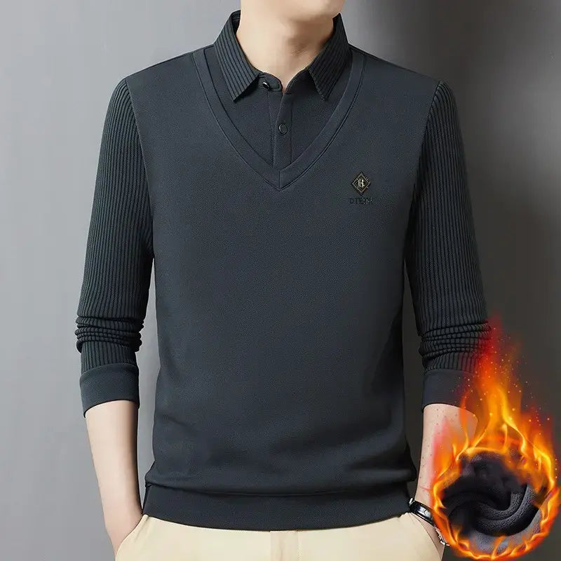 👔🔥【M-4XL】Nové pánske zimné polo tričko s klopou a flísovou podšívkou - jednoduché a pohodlné