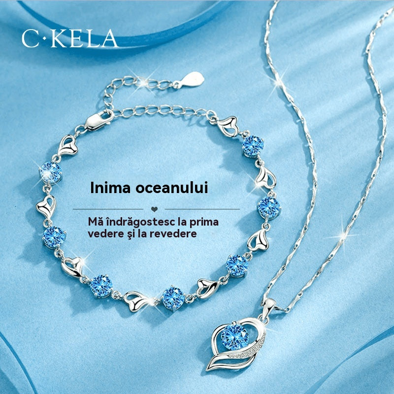 ✨💎Serce oceanu 925 srebro bransoletka + naszyjnik zestaw