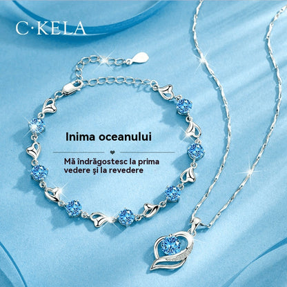 ✨💎Serce oceanu 925 srebro bransoletka + naszyjnik zestaw
