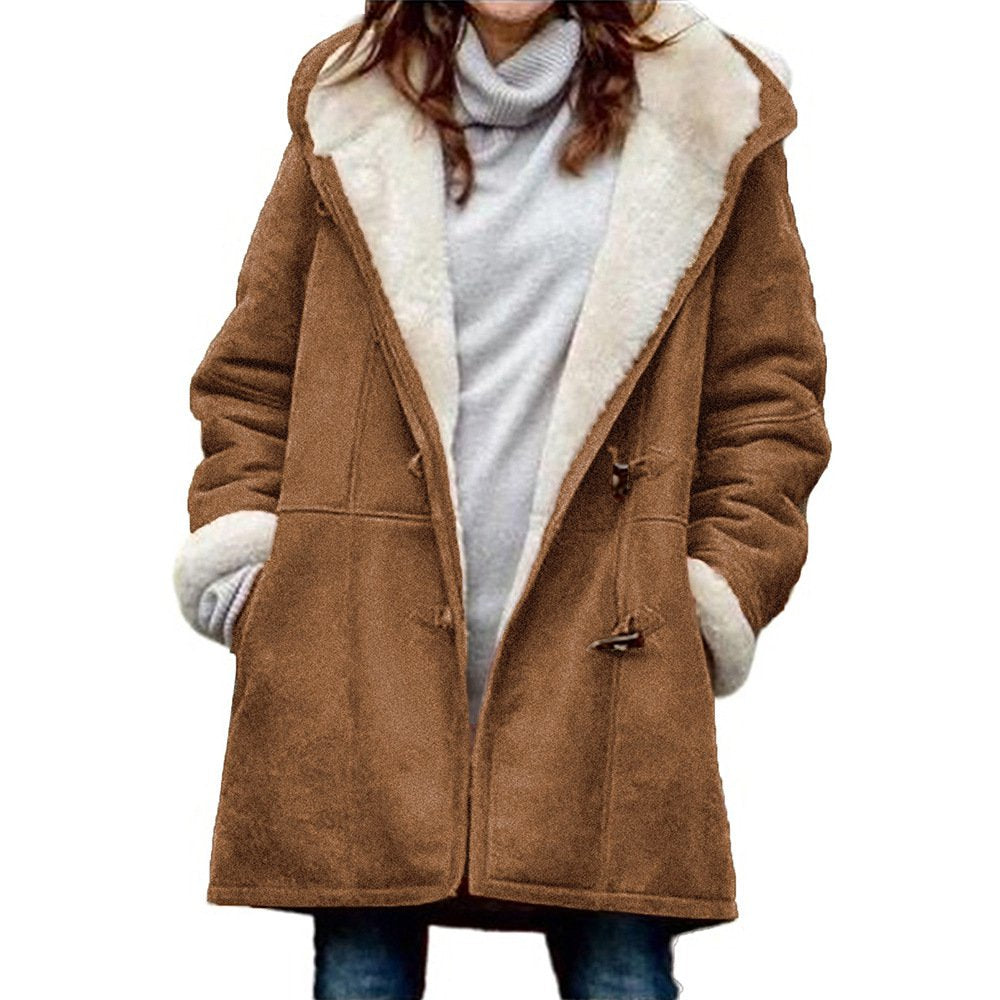 🔥⛄【Ograniczona zniżka 50%】✨【S-5XL】Nowa modna ciepła damska kurtka z kapturem i podszewką ze zamszu i polaru