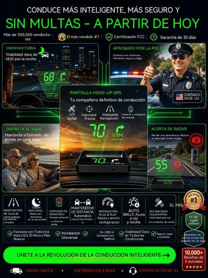 【Navegación GPS Swiss Military con alerta para evitar multas】Nuevo velocímetro y tacómetro GPS con pantalla HUD