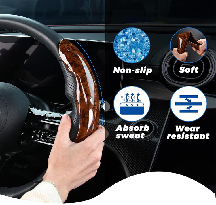 🔥🔥Bestseller w Polsce🔥🔥🚗【1 zestaw 3 sztuk】Drewniana antypoślizgowa osłona kierownicy samochodu