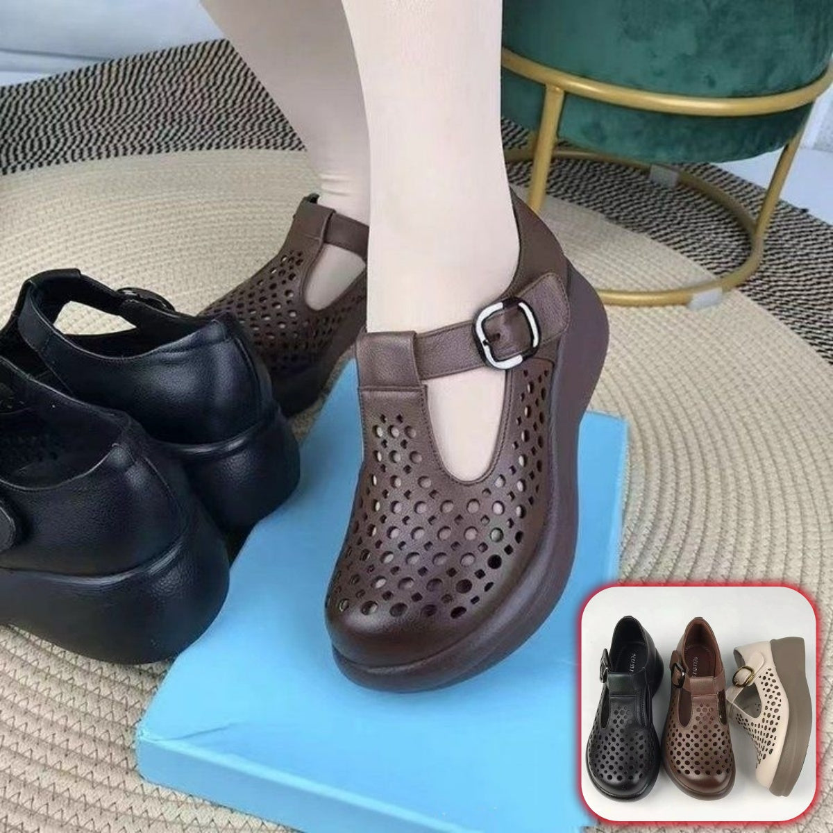 😍 Precio más bajo por tiempo limitado 👡 Zapatos casuales con estilo, con diseño calado y suela suave, hechos de cuero genuino.