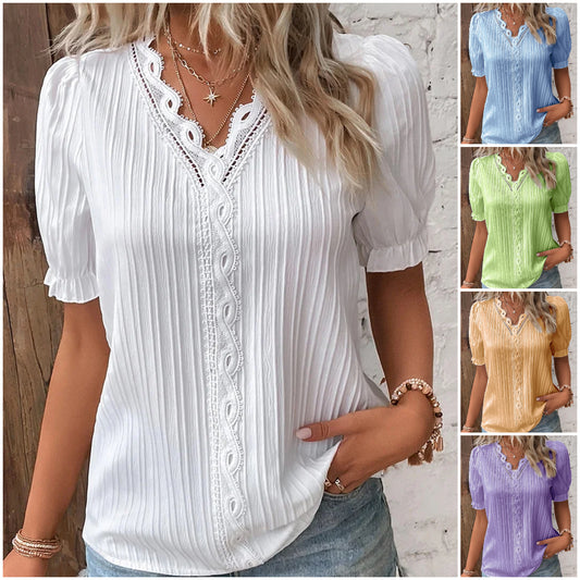 ✨💕【Oferta specjalna ograniczona czasowo🔥】[S-5XL] 2025 lato nowa moda casual jednolity kolor szyfon krótki rękaw