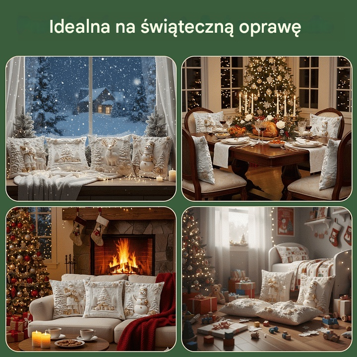 🎄🎅【Zestaw 4 elementów】Poszewka na poduszkę z motywem świątecznym