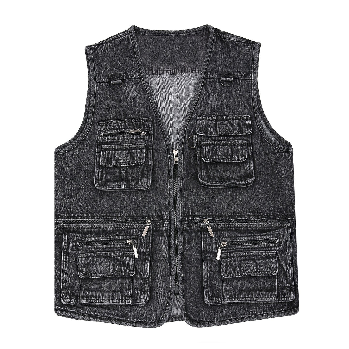 🧥【50% off, pago contra reembolso】【XL-7XL】2026 Chaleco vaquero multibolsillos para hombr