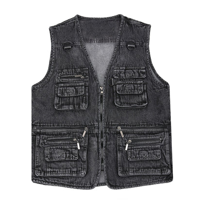 🧥【50% off, pago contra reembolso】【XL-7XL】2026 Chaleco vaquero multibolsillos para hombr