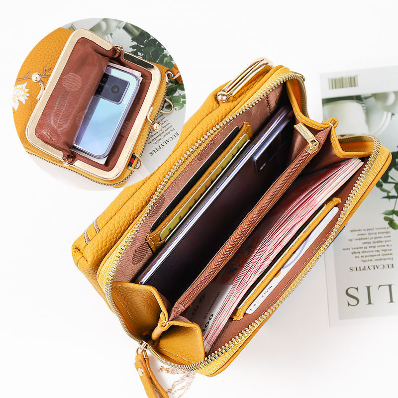 🔥【Téli újdonság】👜 Női bőr crossbody táska, gyönyörű hímzéssel, szobatelefonnal és aprópénzzel🎁