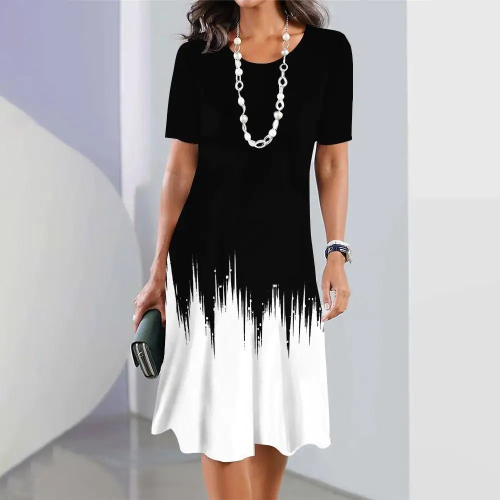🔥【50% zniżki na gorącą wyprzedaż】🔥【S-5XL】Letnia elegancka sukienka retro z okrągłym dekoltem