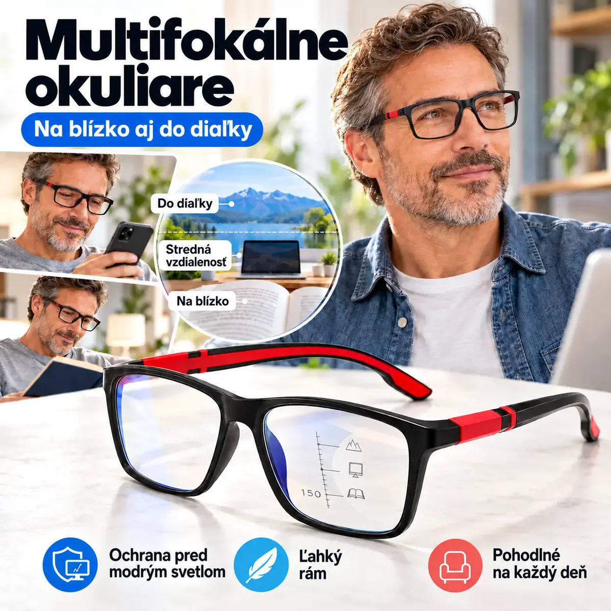 👓 Športové multifokálne okuliare na čítanie ✨ Fotochromatické šošovky | Na blízko aj do diaľky | Protišmykový dizajn