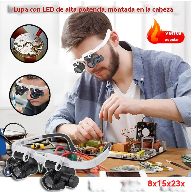 🔍 Lupa LED de diadema de alta magnificación: una lupa de precisión adecuada para reparaciones e inspecciones.