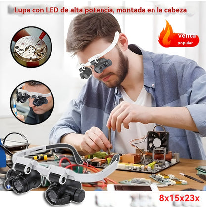 🔍 Lupa LED de diadema de alta magnificación: una lupa de precisión adecuada para reparaciones e inspecciones.