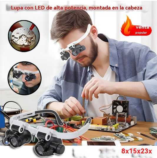🔍 Lupa LED de diadema de alta magnificación: una lupa de precisión adecuada para reparaciones e inspecciones.