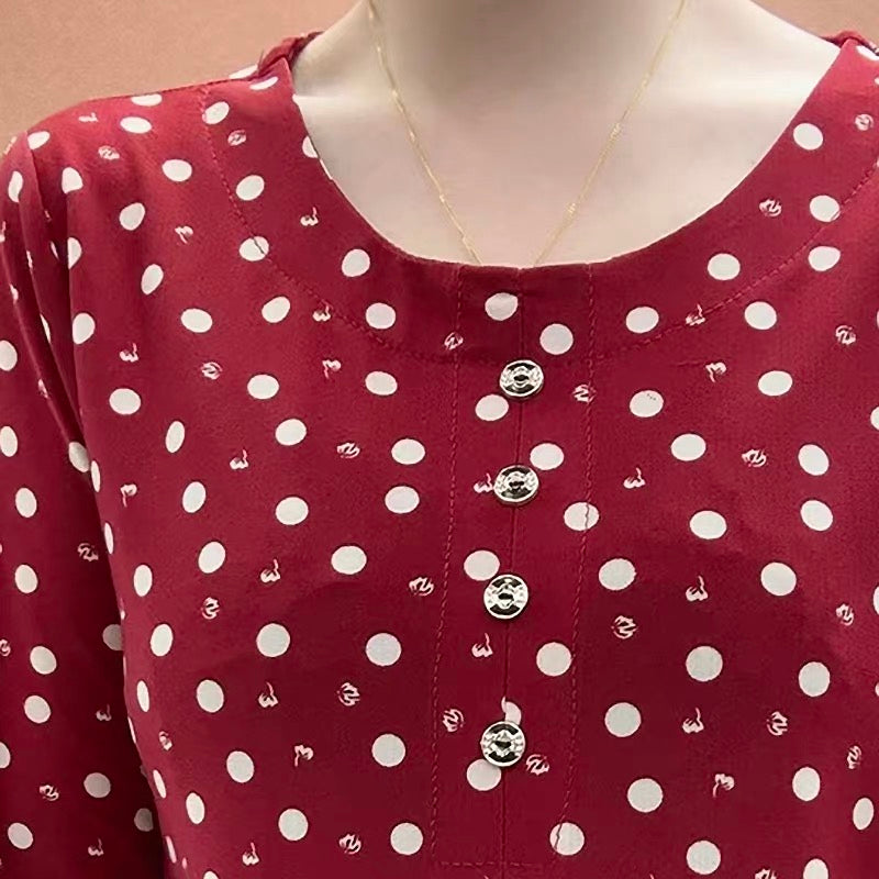 ❤️2026 Nova majica kratkih rukava s točkicama✅ Udobna tkanina, postojane boje✅ Prekriva trbuh, čini tijelo mršavijim