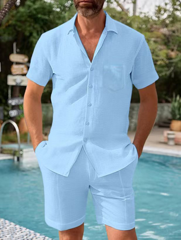 👔👖 【Top + Pantalones🔥】Conjunto de verano de algodón y lino para hombre, tallas grandes ✅️Pago contra entrega