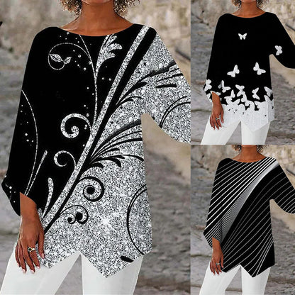 🌹[S-5XL][40-100kg] 2025 nowa koszula z długimi rękawami i okrągłym dekoltem z nadrukiem