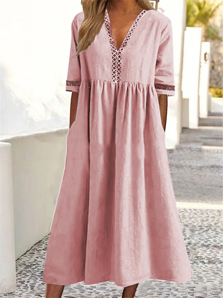👗50% de descuento🔥 Vestido de encaje con cuello en V y manga corta ✅️Pago contra entrega