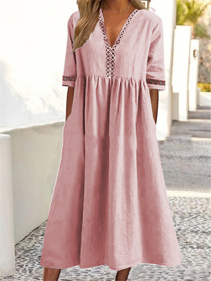 👗50% de descuento🔥 Vestido de encaje con cuello en V y manga corta ✅️Pago contra entrega