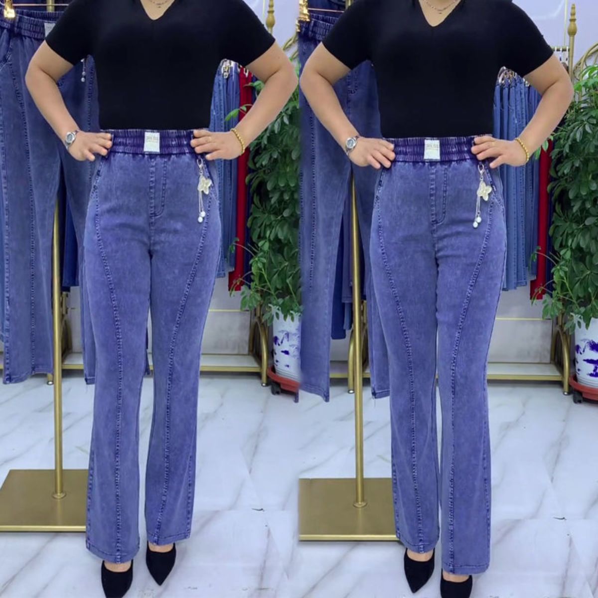 👖【високо качество】【M-4XL】Дамски еластични дънки с висока талия