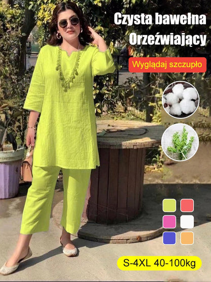 ✨Ženski novi proljetno/ljetni jednobojni elegantni dvodijelni set dugih rukava u etničkom stilu za 2026. [40-100 kg]