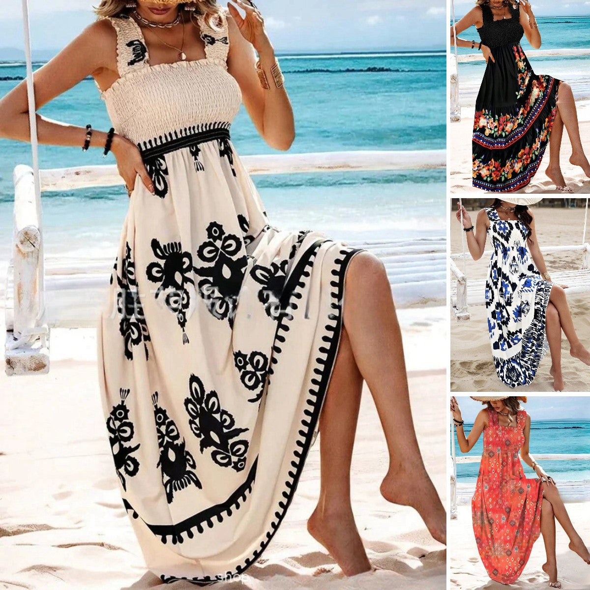 🔥✨【Ograniczona ilość】【S-3XL】🌈2025 Nowa letnia moda, nadrukowana sukienka z odkrytymi ramionami