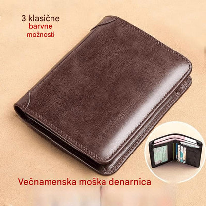 🐂✨ Nueva cartera de cuero genuino para hombre, múltiples ranuras para tarjetas, diseño antirrobo.