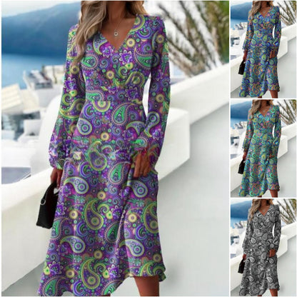 🔥Nowość🔥Modna sukienka z dekoltem w kształcie litery V, zapinana na zamek z bocznymi szwami✅Swobodna i modna