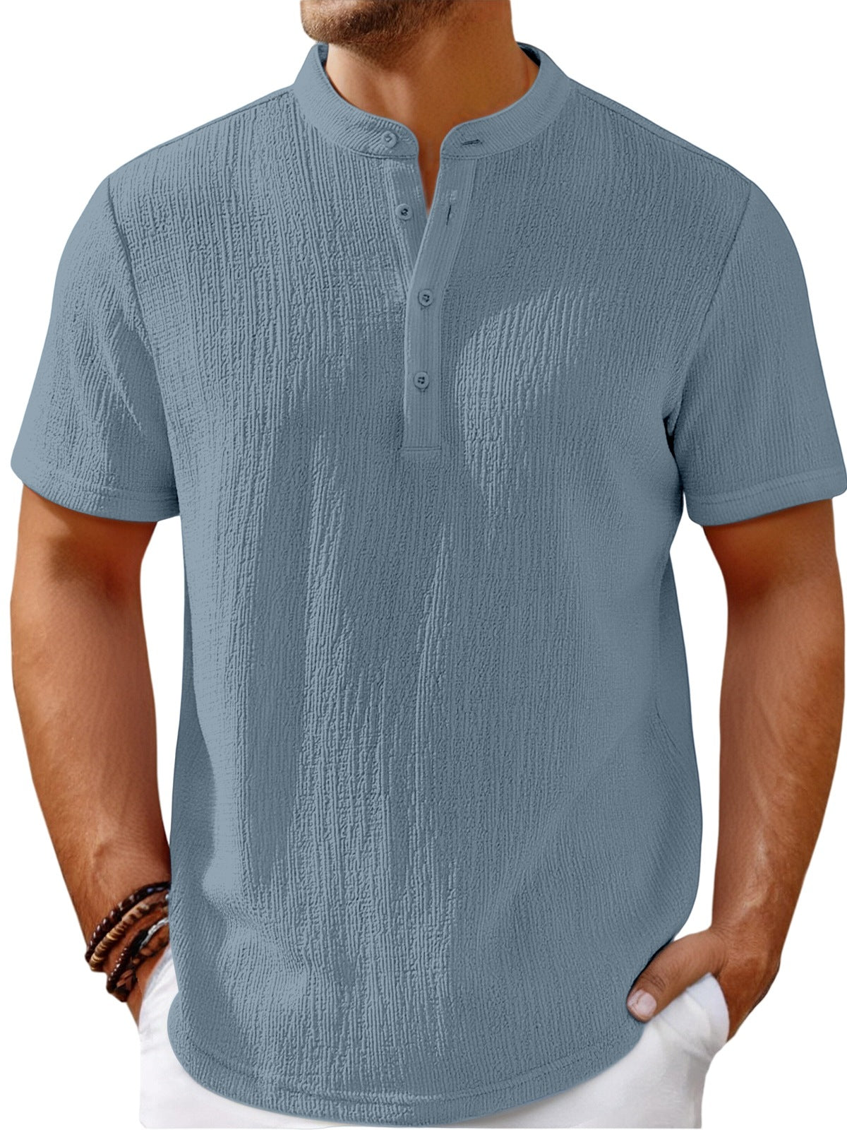 【S-4XL】Pánske tričko s efektnou textúrou a henley výstrihom - pohodlné a štýlové na každý deň