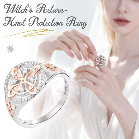 🔮Plata 925 Anillo de protección con nudo de retorno de bruja hecho a mano.Anillo bicolor con incrustaciones de diamantes para mujer, muy popular, elegante y sofisticado.